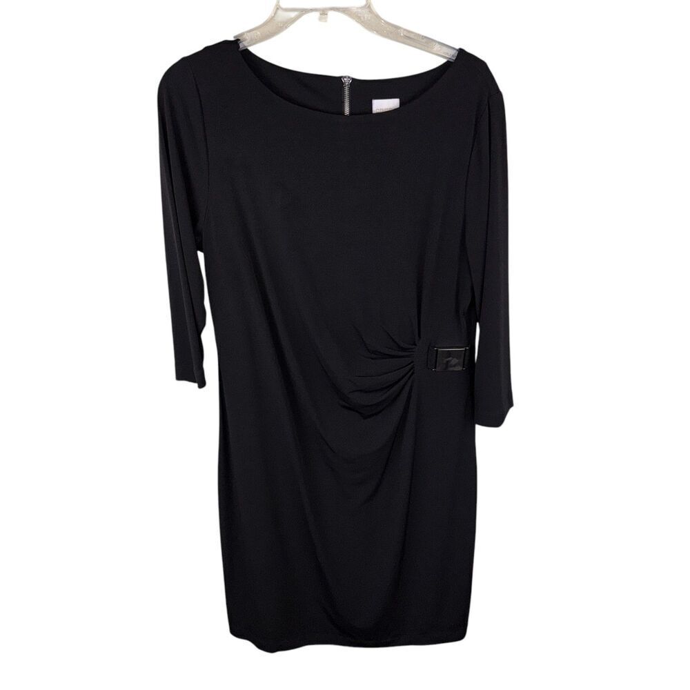 Chico's Black Side Ruched‎ Wrap Dress Size 1.5 M Round Neck 3/4 Sleeve